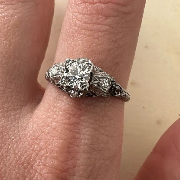 Antique Platinum Gold And Diamond Estate Ring - Picture 1 of 8